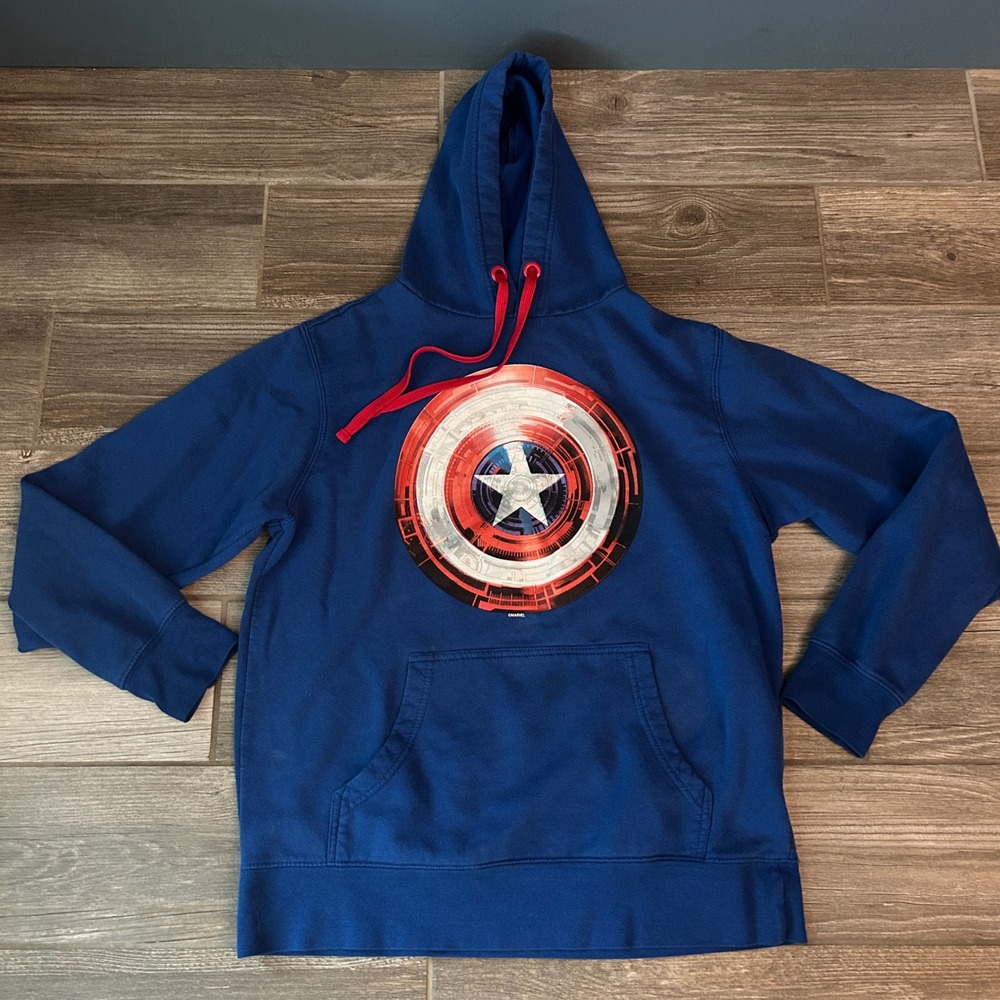 Marvel Captain America Shield Hoodie Pullover Graphic Sweatshirt Mens Medium‎
